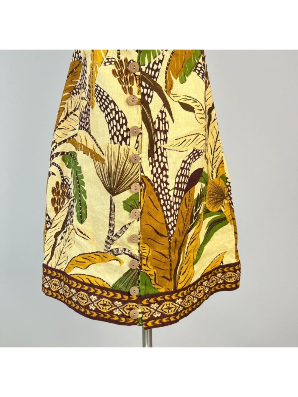 NWT Farm Rio Foliage Sketch Sand Halter Neck Linen Mini Dress Size XS - Picture 4 of 11